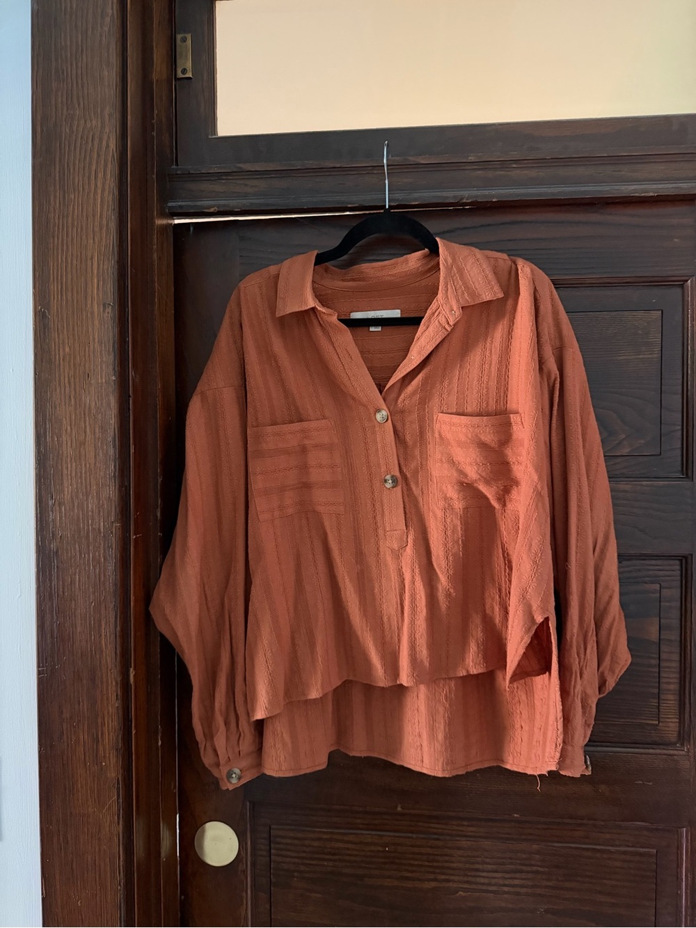 Relaxed Rust Button-Front Women’s Top
